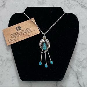 Vintage Navajo RJT Sterling Silver Turquoise Dangle Pendant Necklace w/ card